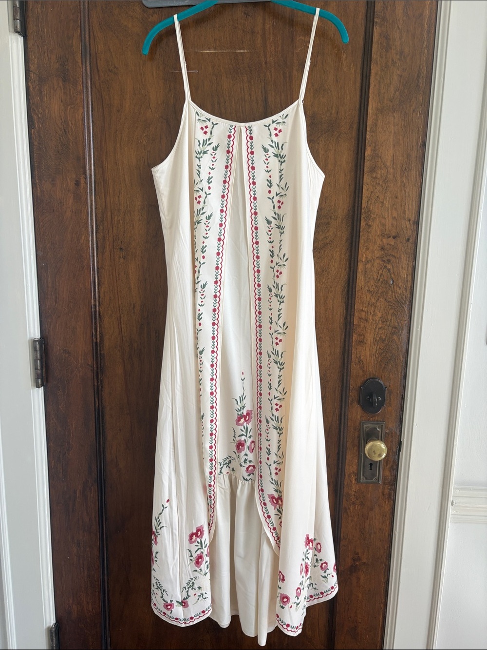 Women's Cream Floral Embroidered Maxi Dress
